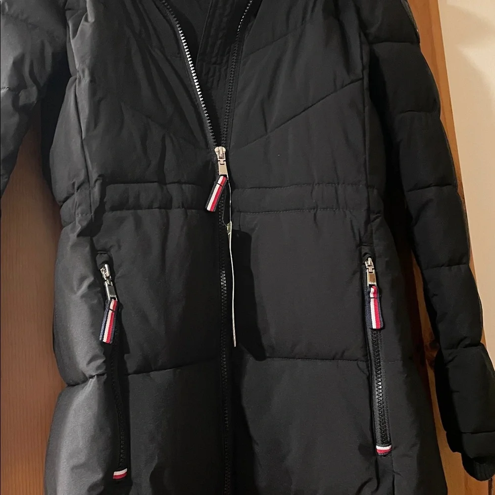 Tommy Hilfiger TH Flex Black Winter Jacket Removable Faux Fur Hood adj waist - Picture 9 of 14